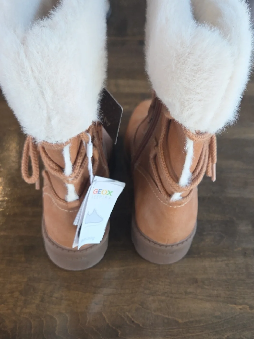 Geox Size 6 Women’s NEW Tan Waterproof Leather Winter Boots with White Faux-Fur - Picture 5 of 10